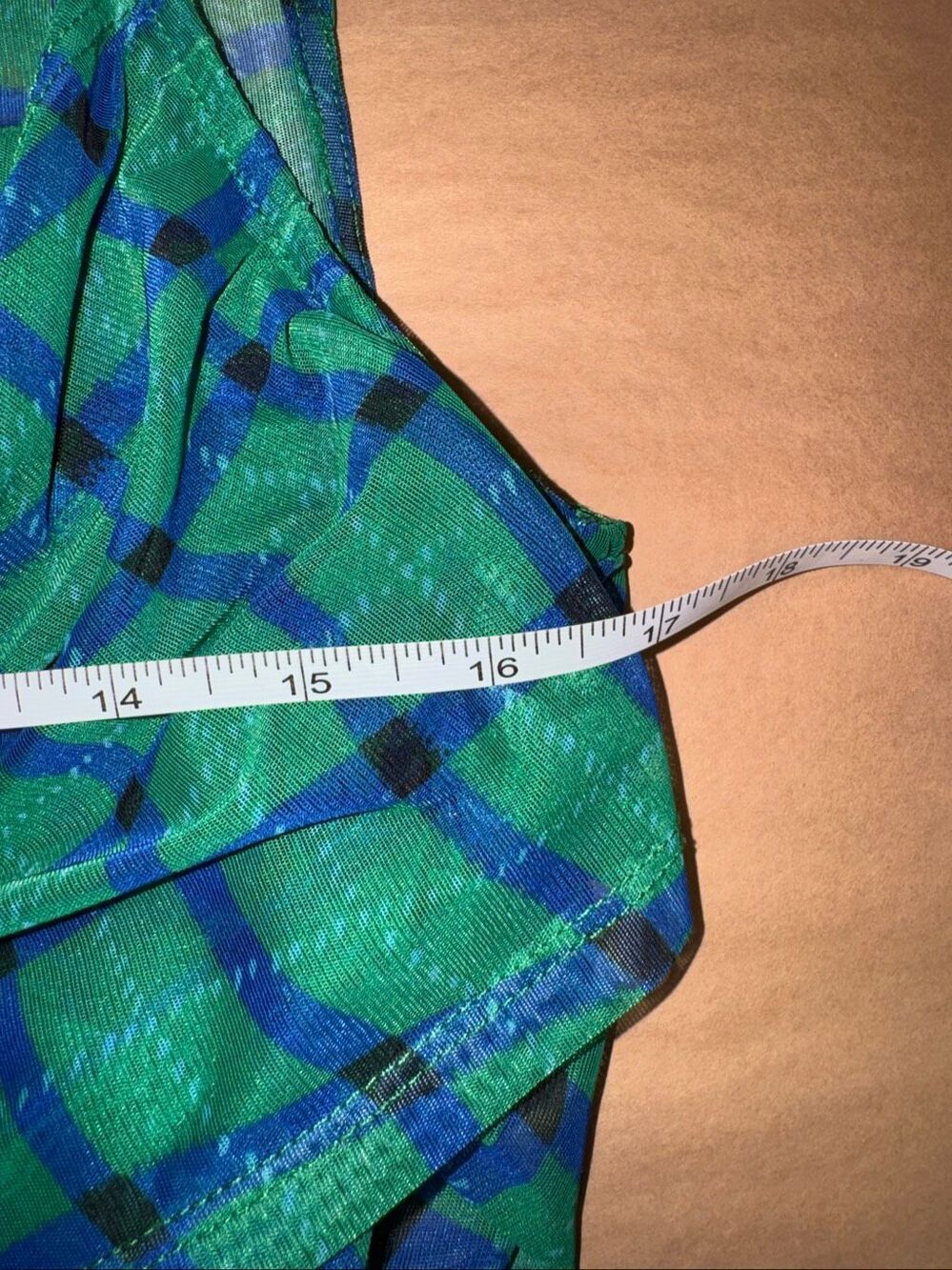 Simon Miller Sz L Kinny Ruched Plaid Mesh Midi Dress Anthropologie Green Blue - Picture 6 of 12